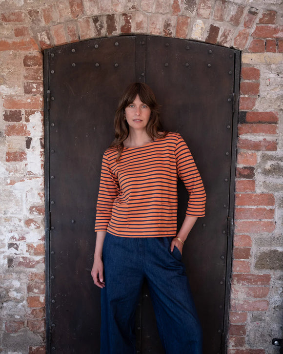 Classic Sailor Striped T-Shirt in Coral/Indigo