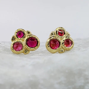 3 Stone Inverted Ruby Cluster Earrings | Rona Fisher
