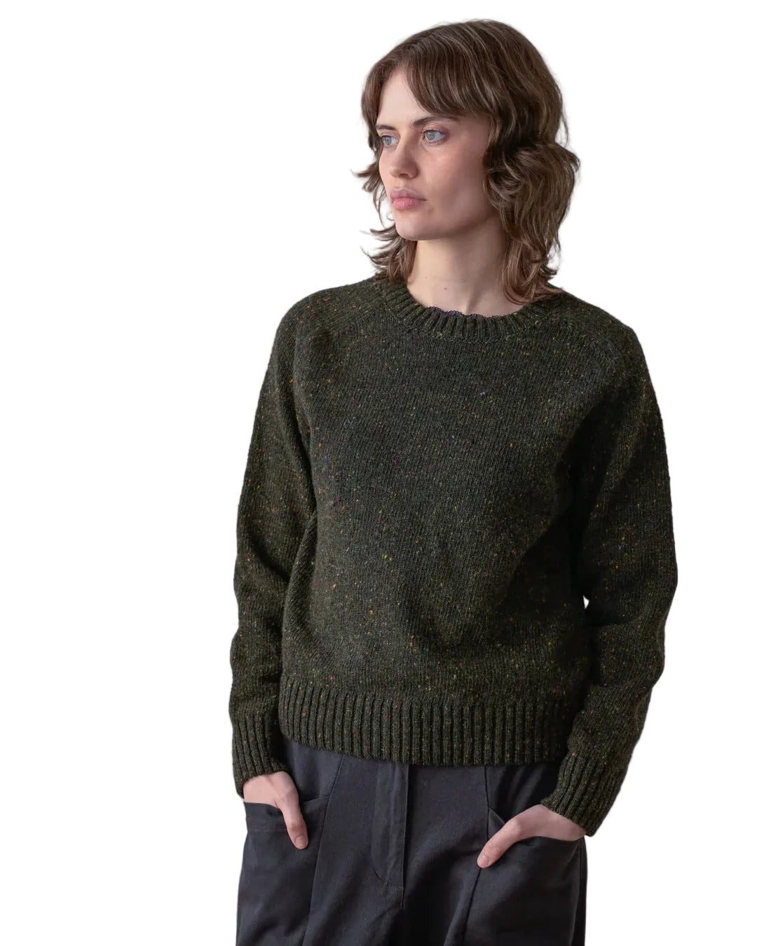 Bibico | Dark Green Flecked Cropped Jumper