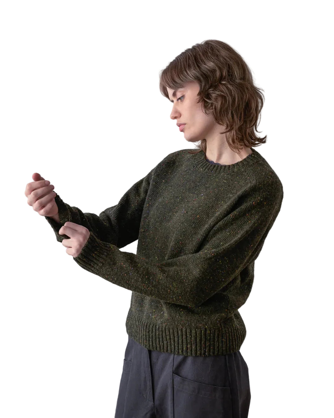 Bibico | Dark Green Flecked Cropped Jumper