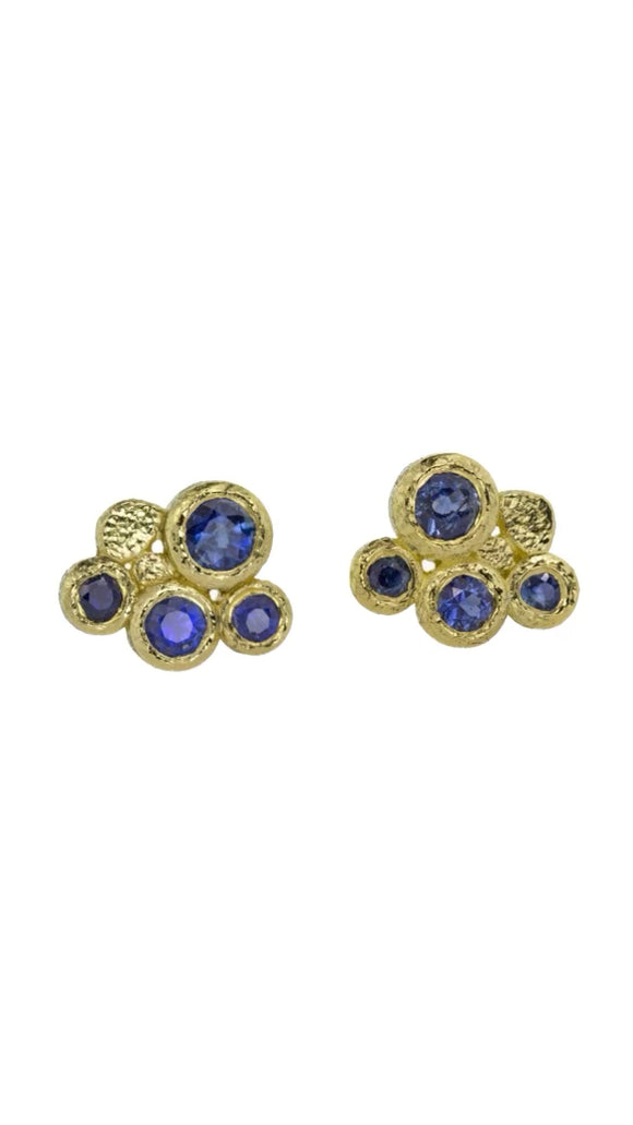 18k Gold Cluster Earrings in Sapphire | Rona Fisher