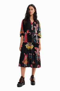 Lacroix Long Black Patterned Dress | Desigual