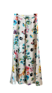 White Wide Leg Pants with Floral Watercolor Detailing | Desigual
