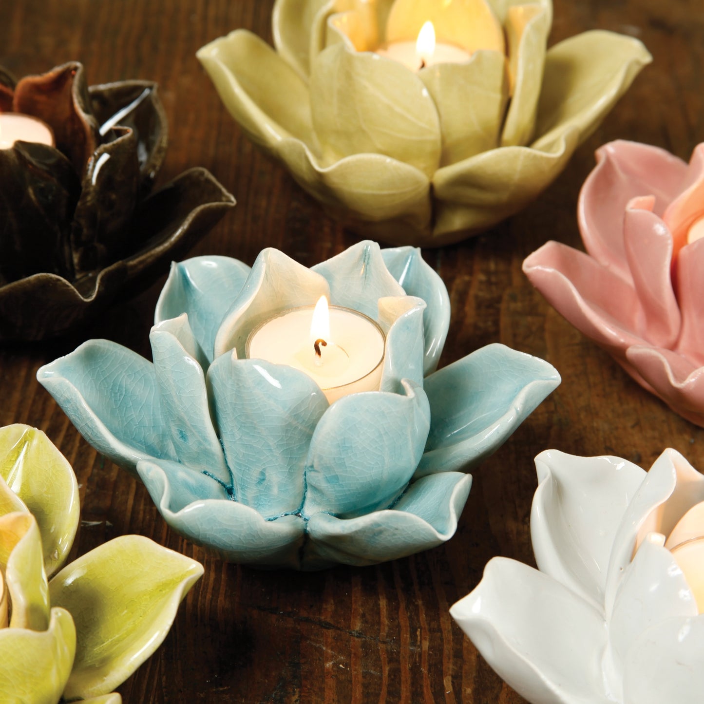 Lotus Tea Light Candle Holder | Teal
