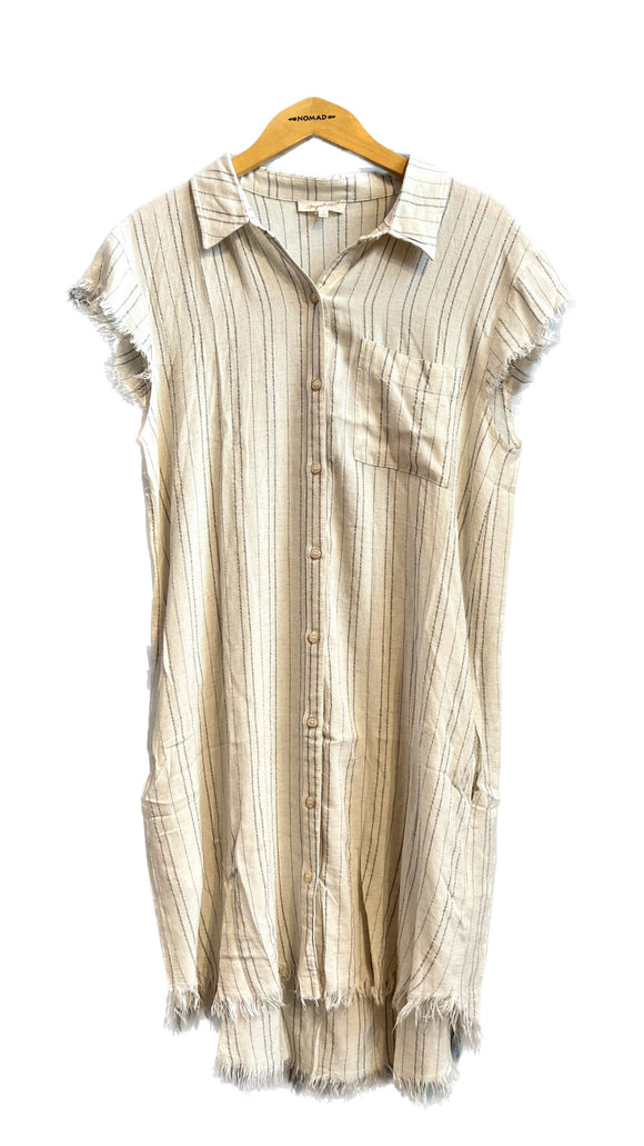 White Striped Button Down Dress | Mystree