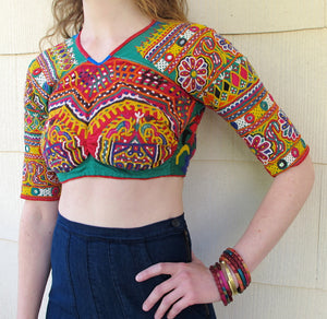 Vintage Indian Choli Tie-Back Crop Top