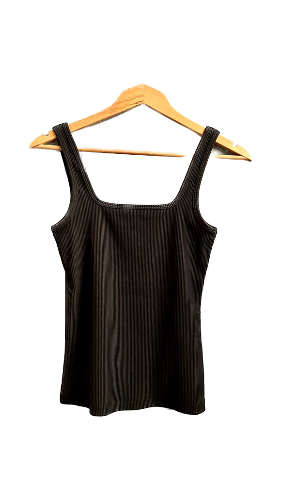 Little Black Ribbed Square Neck Tank Top | Paper Label