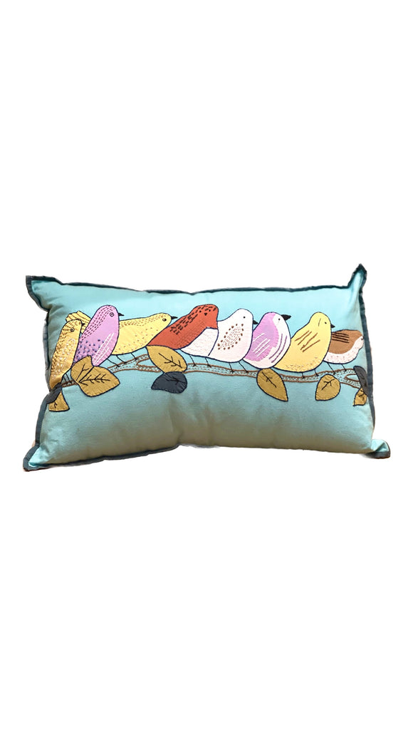 Birds On a Limb Appliqué Pillow in Teal | Natural Habitat
