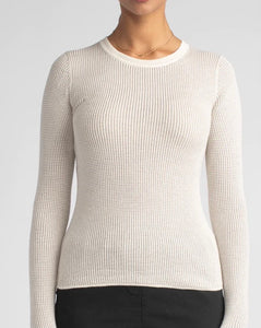 Crew Neck Waffle Top in Soy/Barley| Margaret O'Leary
