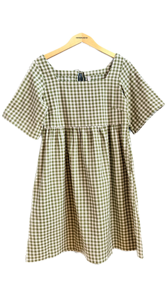Nico Short Sleeve Mini Dress in Green Check | Mata Traders