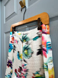 White Wide Leg Pants with Floral Watercolor Detailing | Desigual
