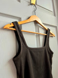 Little Black Ribbed Square Neck Tank Top | Paper Label