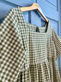 Nico Short Sleeve Mini Dress in Green Check | Mata Traders