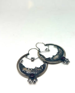 Garnet Crescent Moon Mexican Hoop Earrings | Blue Jaguar Studios