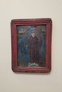 Antique Saint Anthony de Padua Retablo in Red Frame | Colonial Mexico
