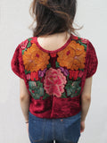 Vintage Velvet Embroidered Tehuantepec Huipil Blusa