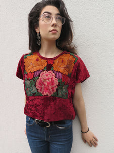 Vintage Velvet Embroidered Tehuantepec Huipil Blusa